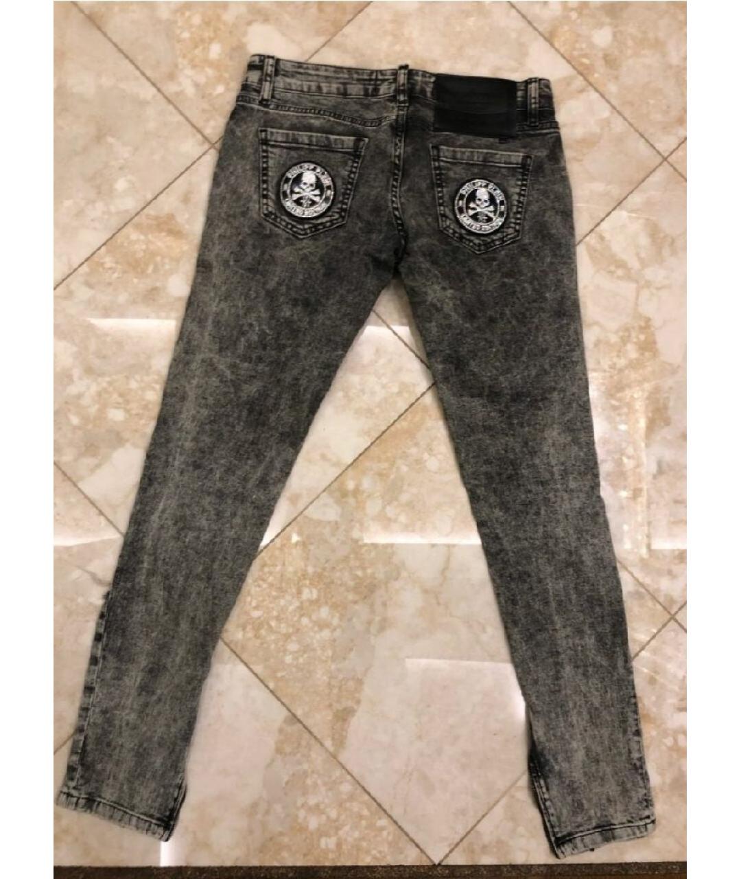 PHILIPP PLEIN Серые хлопко-эластановые джинсы слим, фото 2