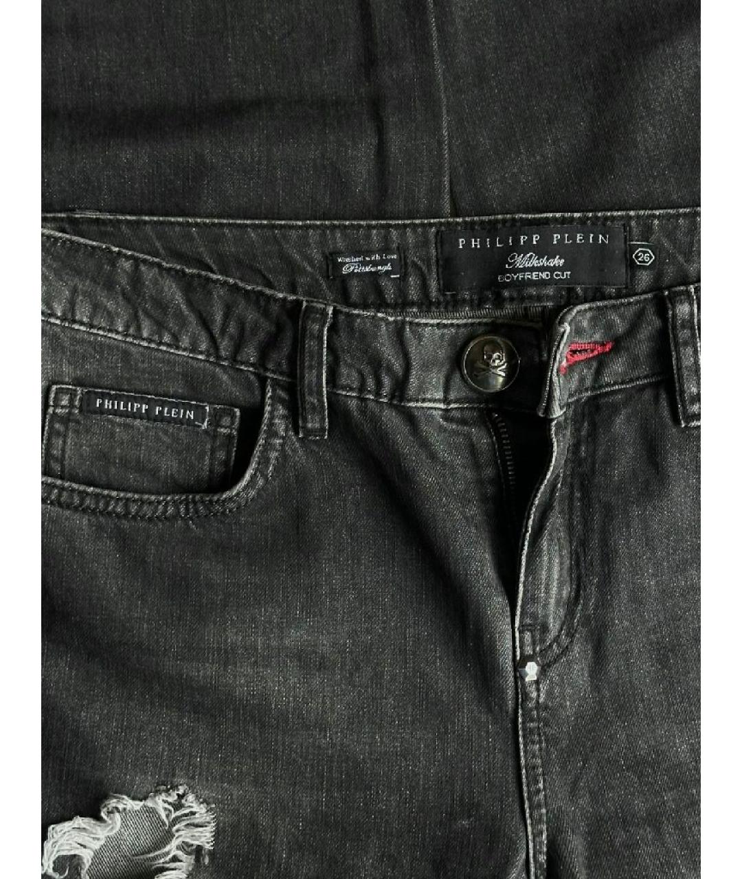 PHILIPP PLEIN Черные хлопковые прямые джинсы, фото 3