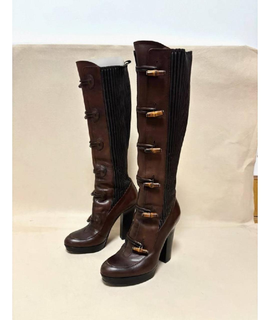 GUCCI Коричневые кожаные сапоги, фото 6