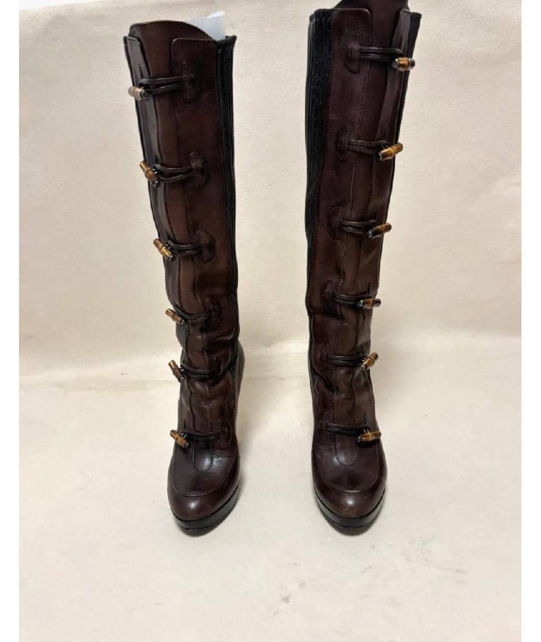 GUCCI Коричневые кожаные сапоги, фото 2
