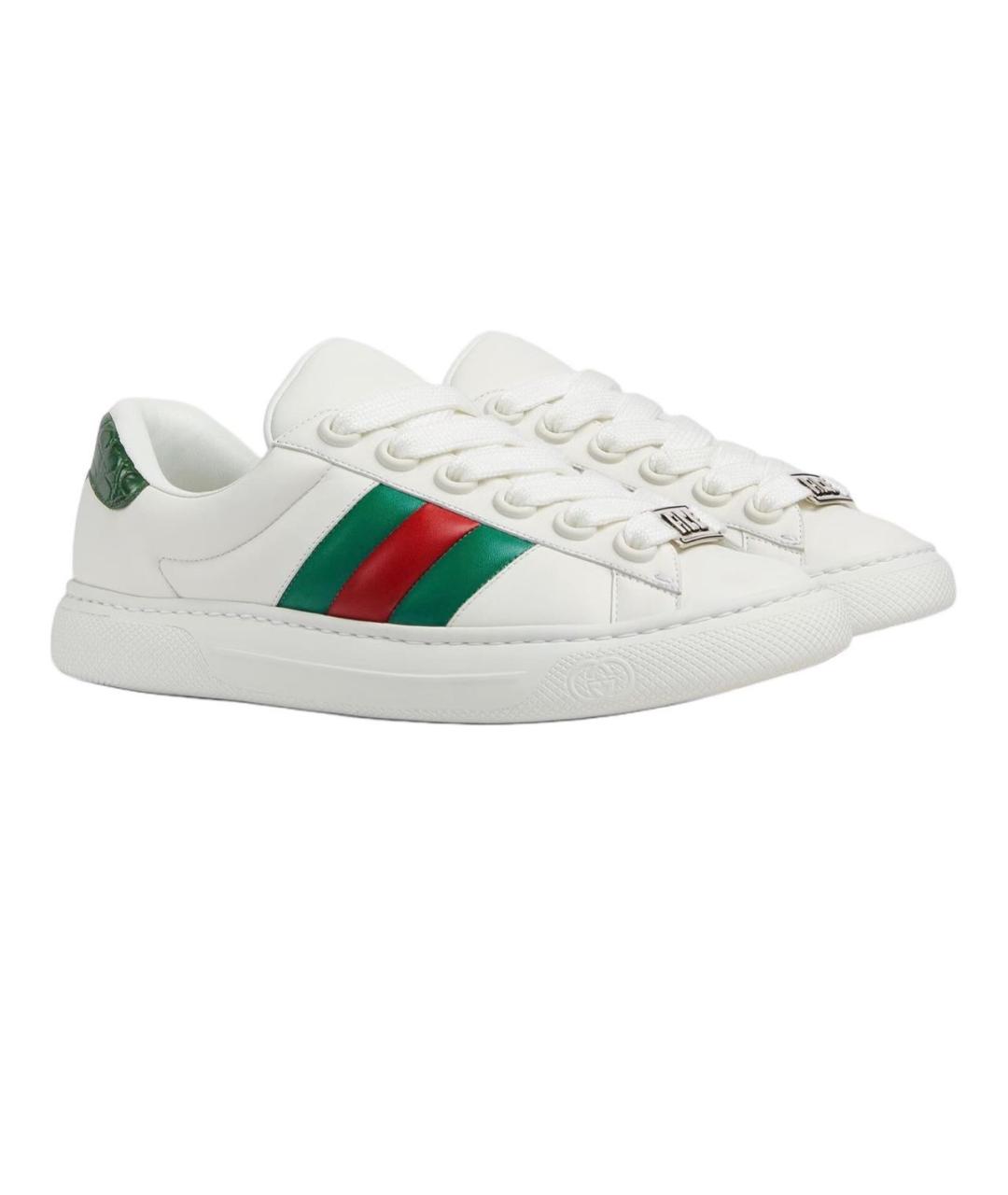 GUCCI Белые кожаные низкие кроссовки / кеды, фото 2