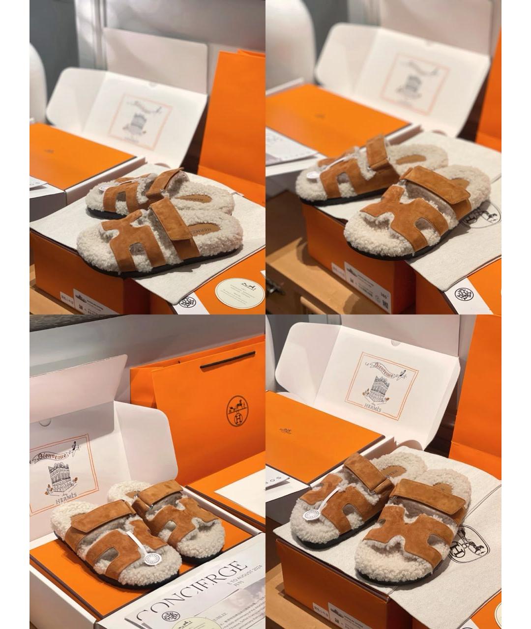 HERMES Коричневые замшевые шлепанцы, фото 2