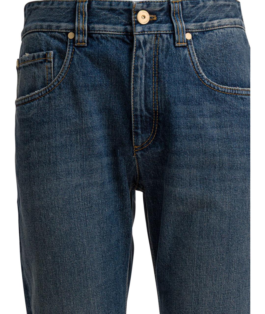 BRUNELLO CUCINELLI Синие хлопковые прямые джинсы, фото 2