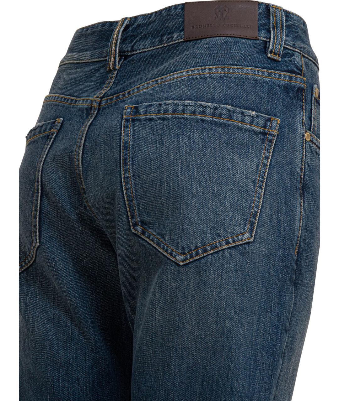 BRUNELLO CUCINELLI Синие хлопковые прямые джинсы, фото 3