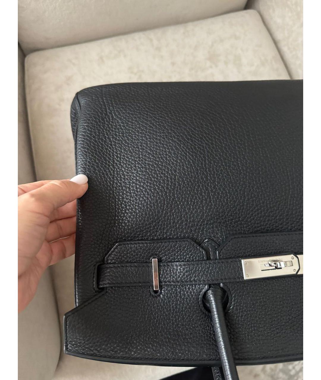 HERMES Черная кожаная сумка с короткими ручками, фото 8