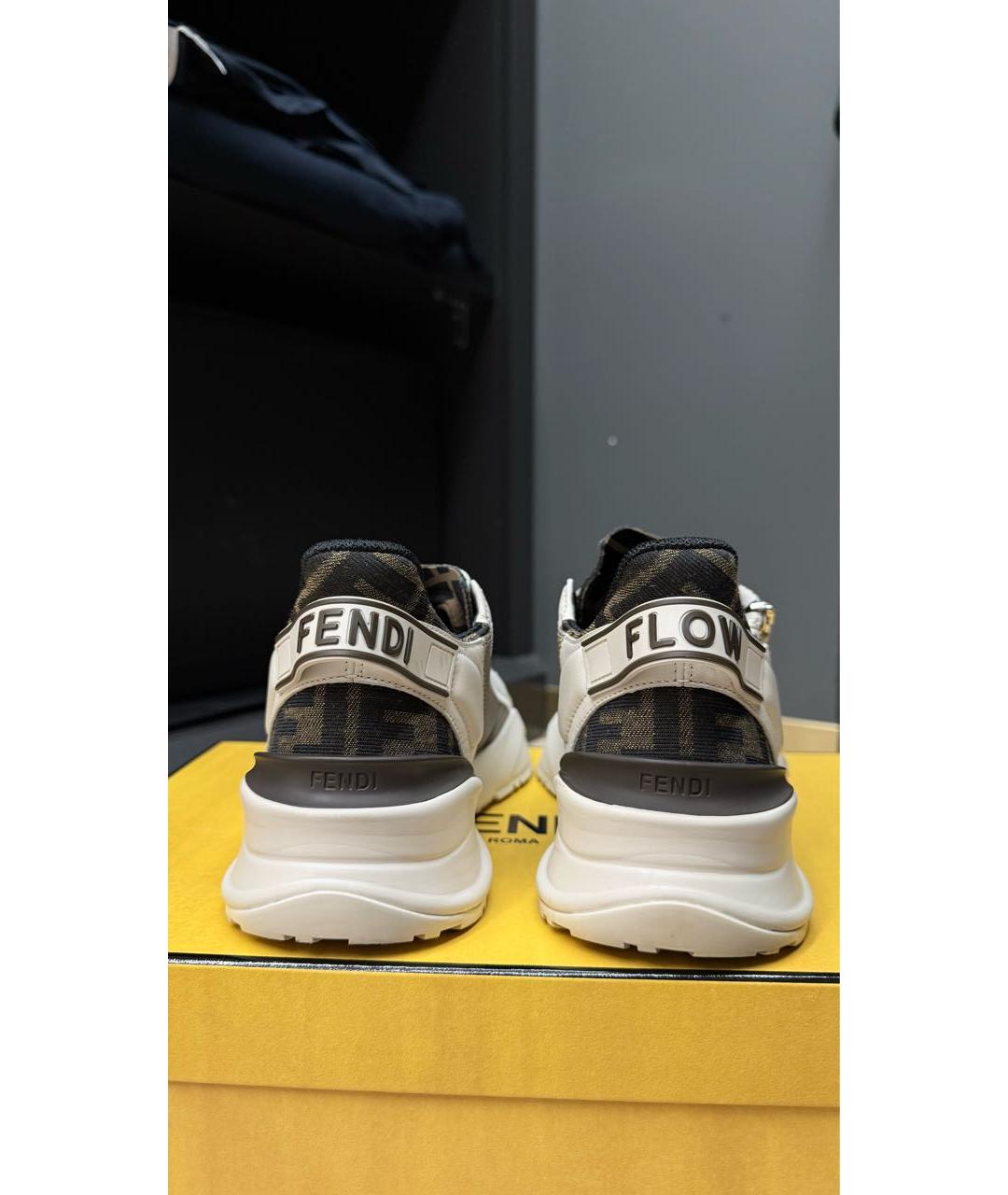 FENDI Бежевые кожаные кроссовки, фото 4