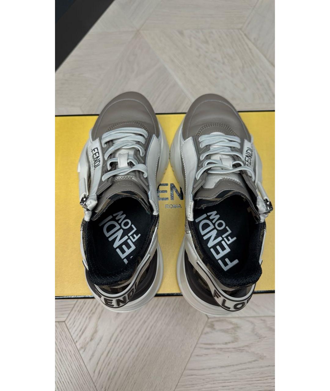FENDI Бежевые кожаные кроссовки, фото 3