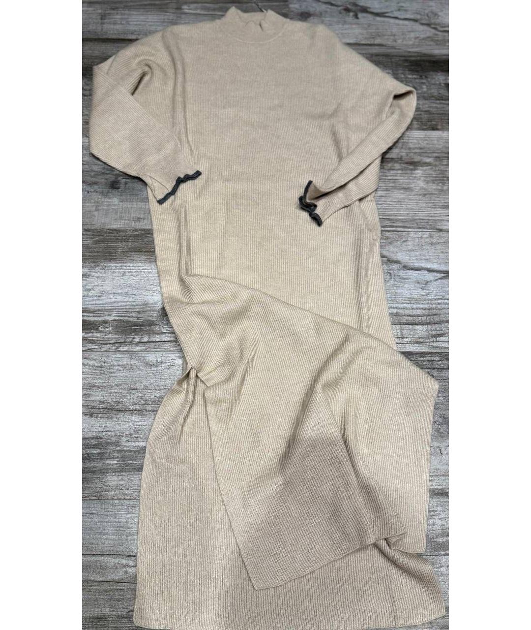 BRUNELLO CUCINELLI Бежевое шерстяное повседневное платье, фото 7