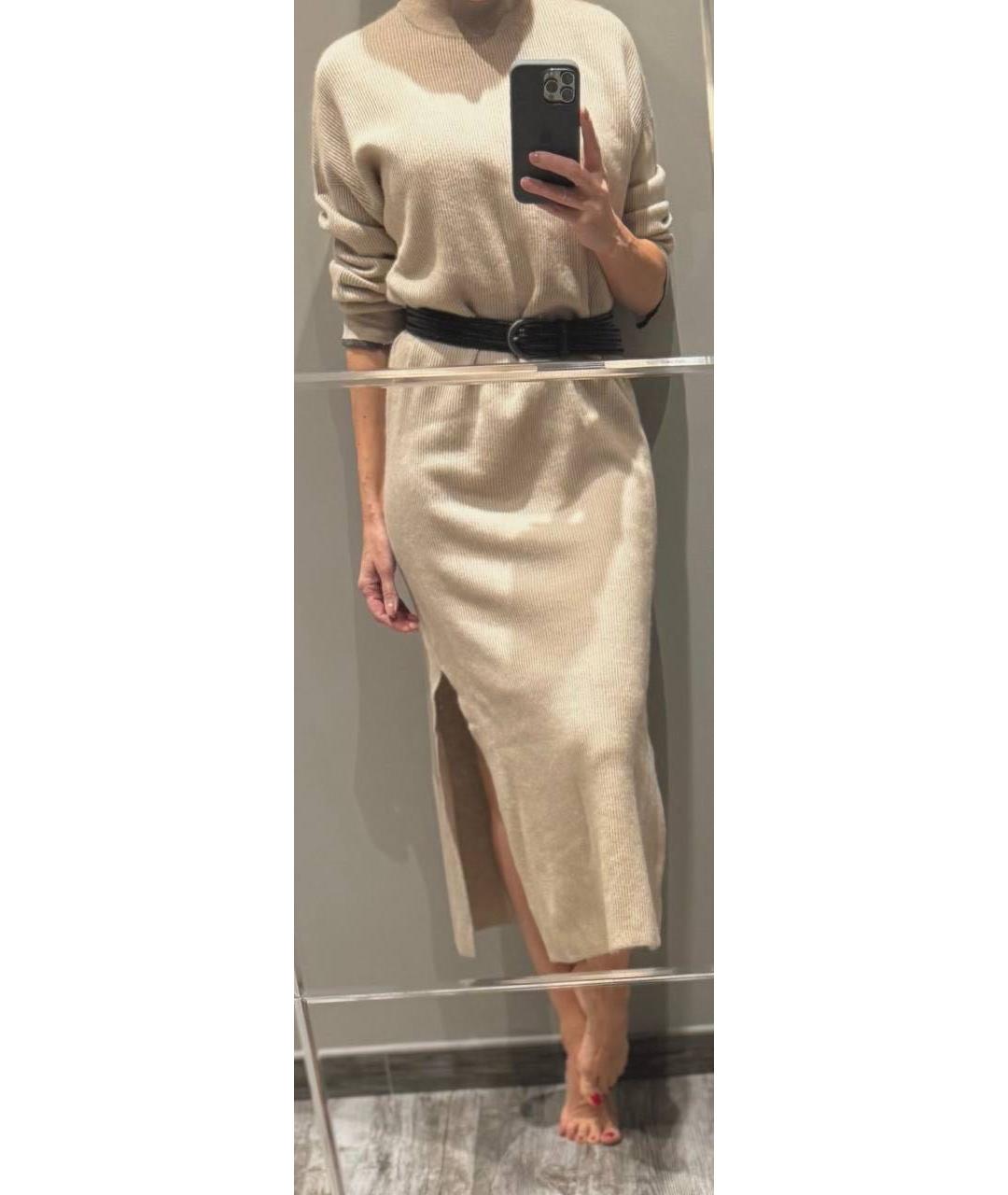 BRUNELLO CUCINELLI Бежевое шерстяное повседневное платье, фото 5