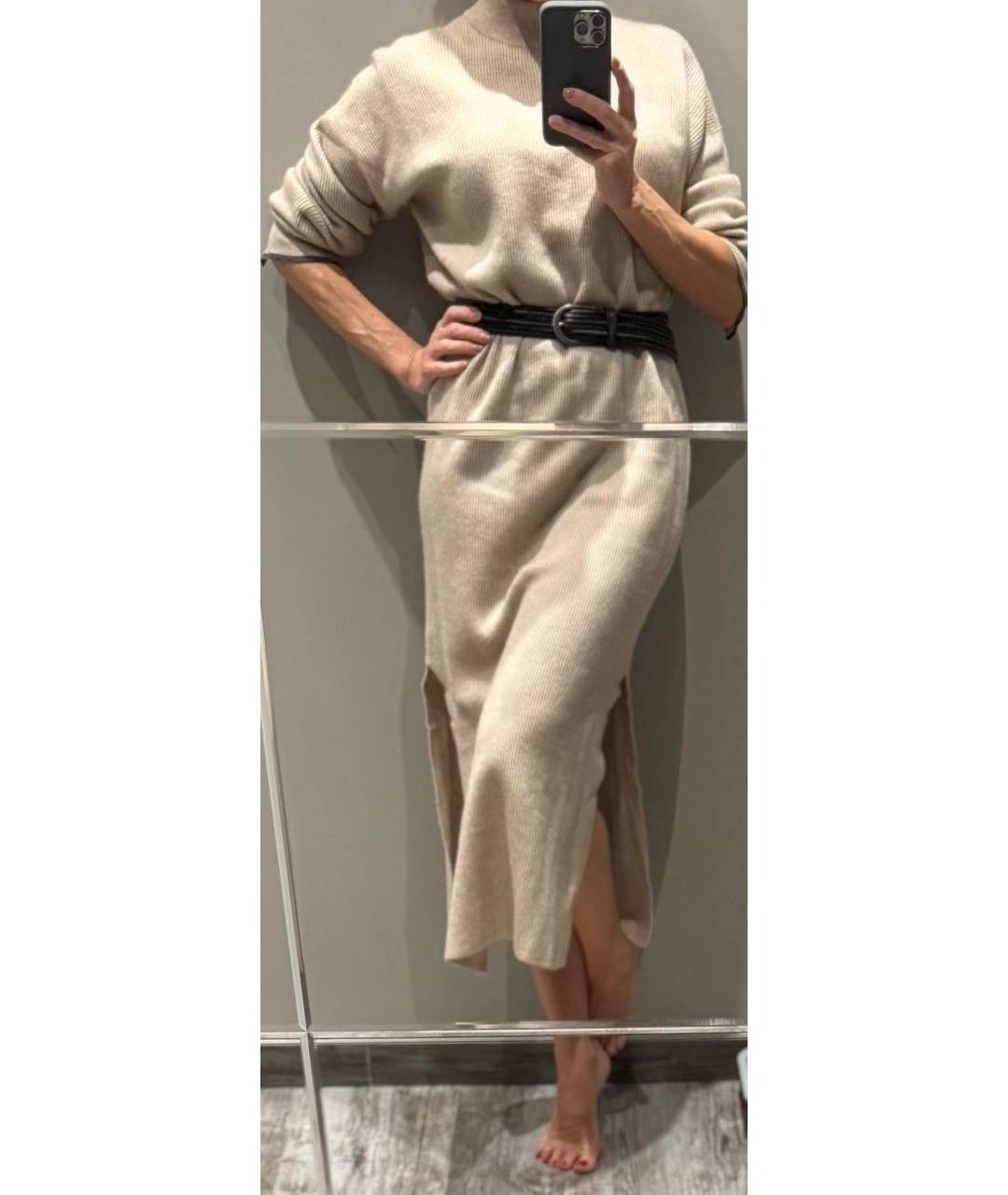 BRUNELLO CUCINELLI Бежевое шерстяное повседневное платье, фото 8