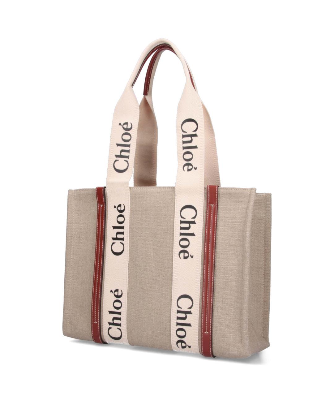 CHLOE Бежевая льняная сумка тоут, фото 2