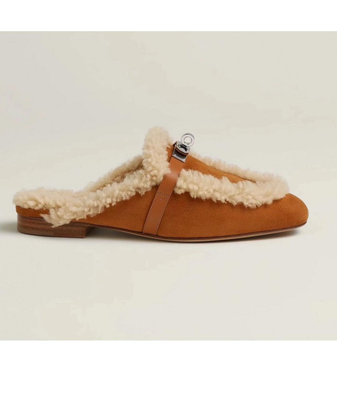 HERMES Коричневые замшевые мюли, фото 8