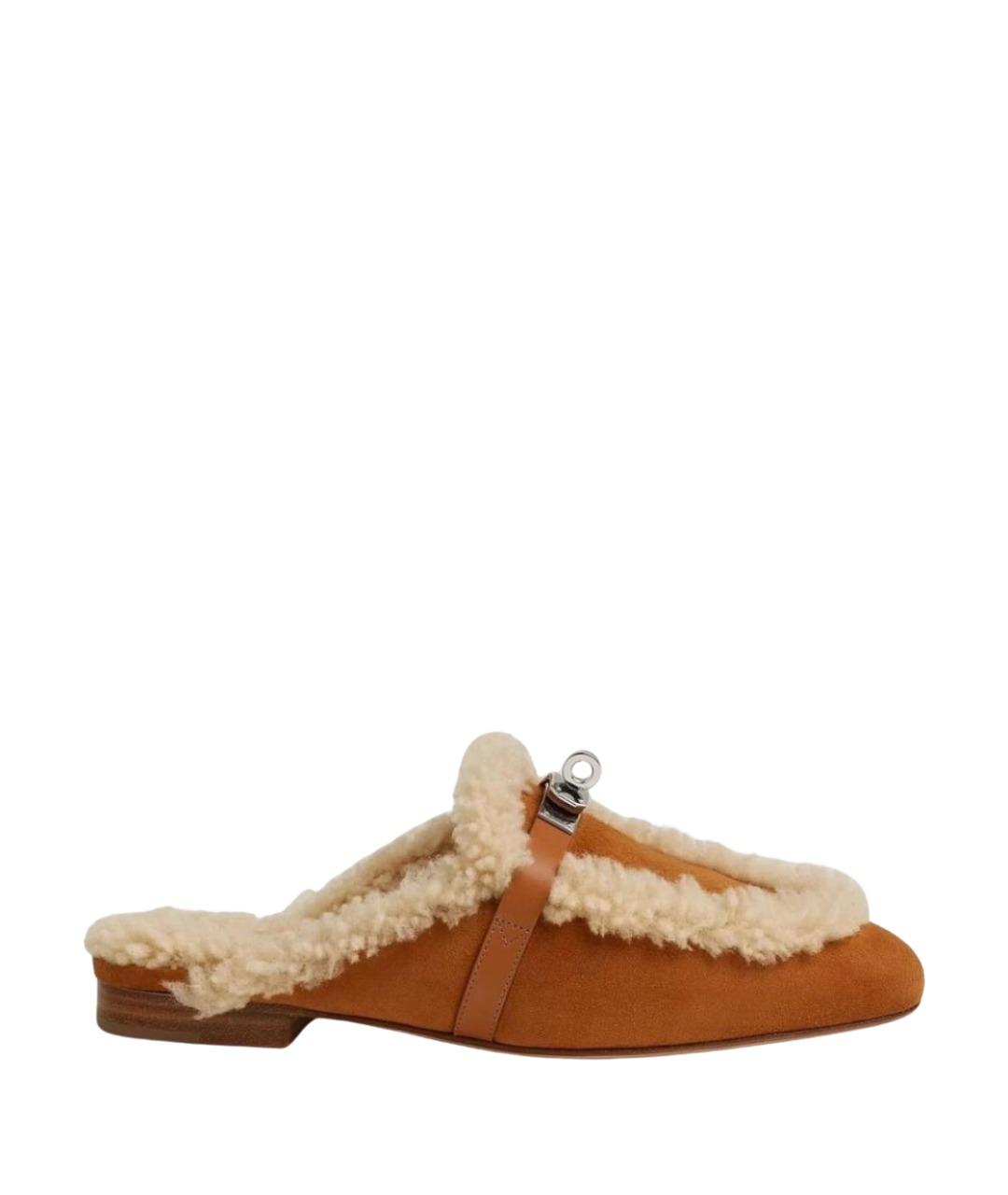 HERMES Коричневые замшевые мюли, фото 1