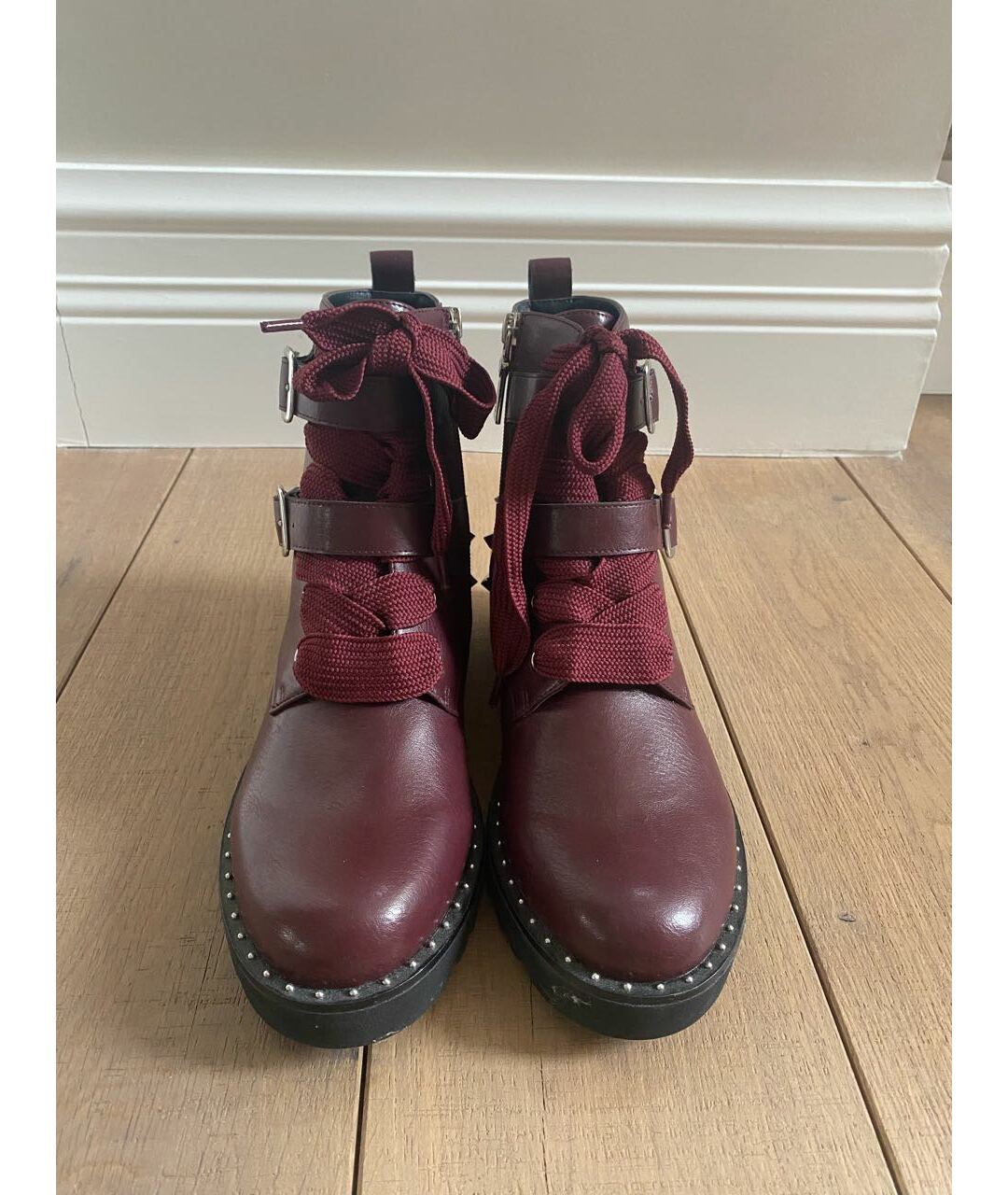 TWIN-SET Бордовые ботинки из искусственной кожи, фото 2