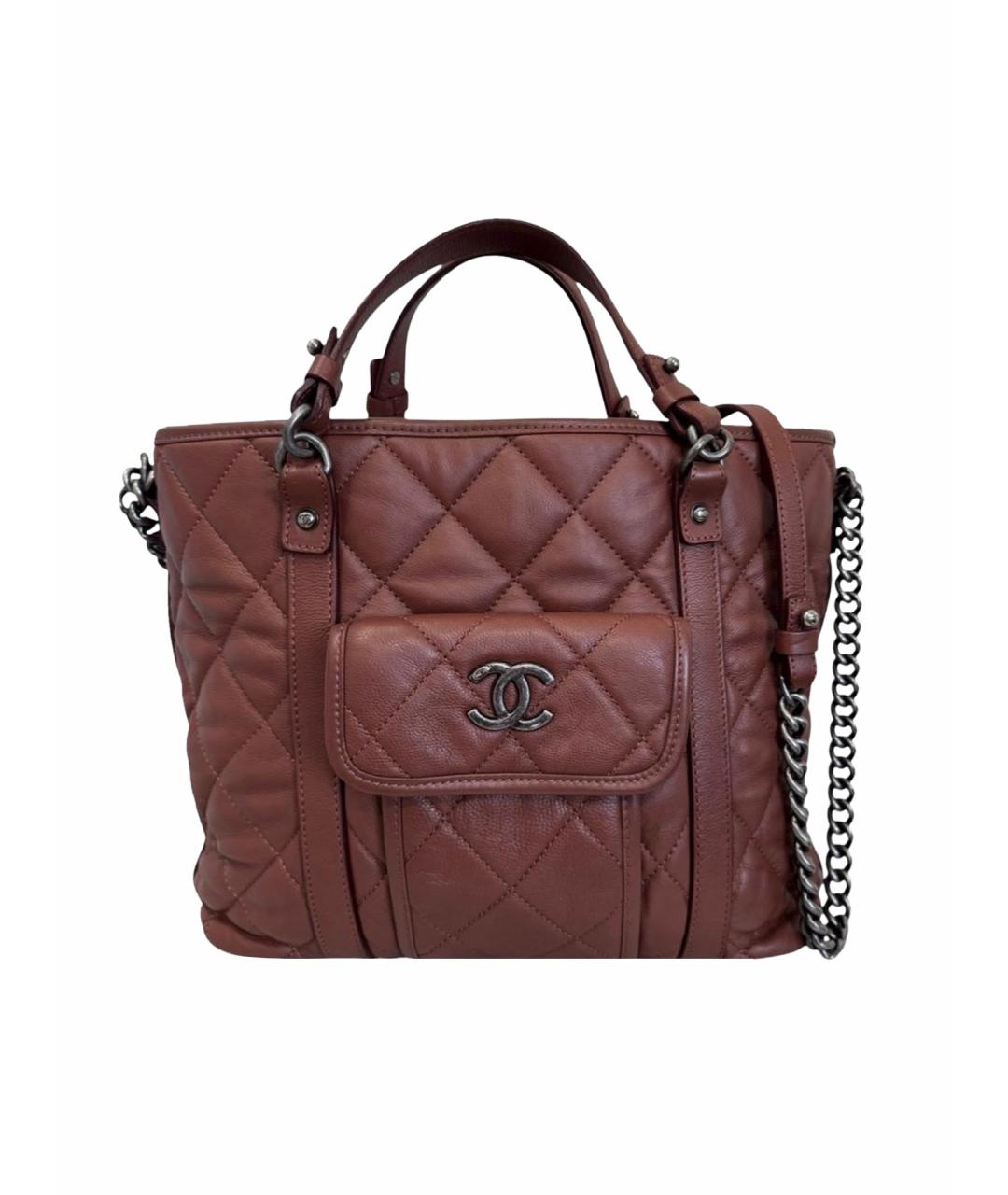 CHANEL Коричневая кожаная сумка с короткими ручками, фото 1