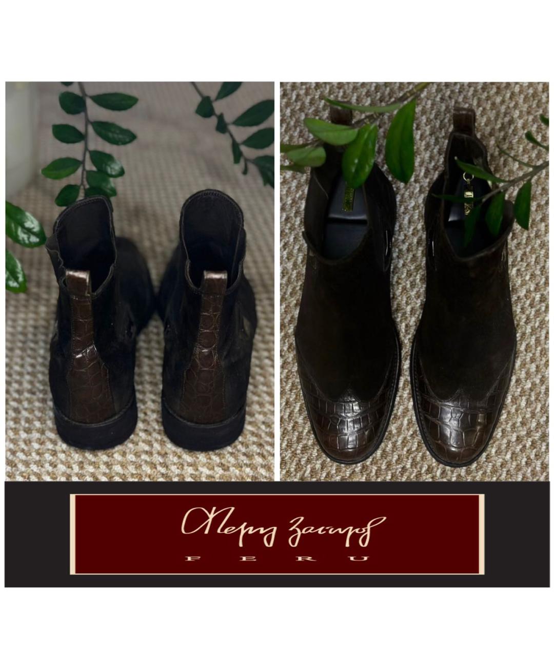 FERU Коричневые высокие ботинки из экзотической кожи, фото 2