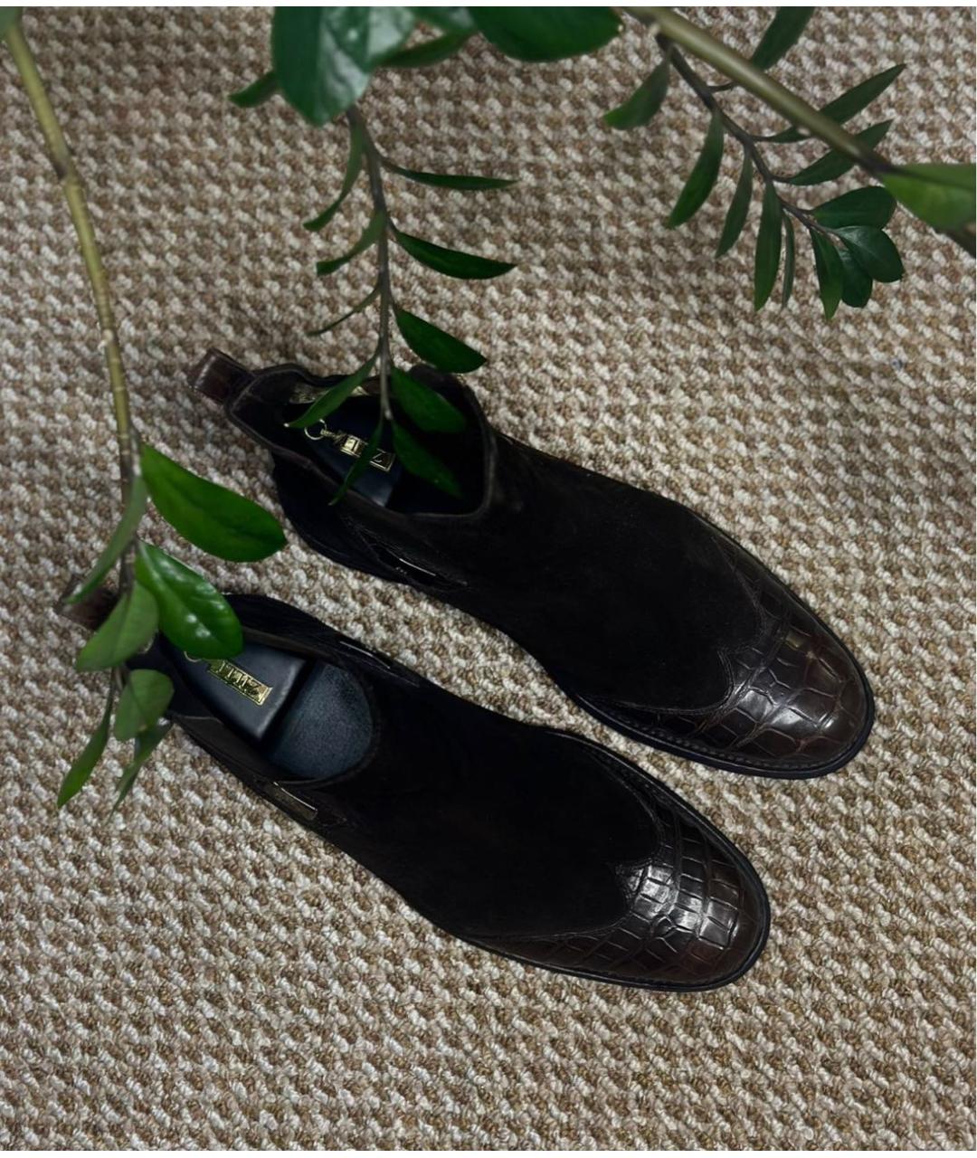 FERU Коричневые высокие ботинки из экзотической кожи, фото 5