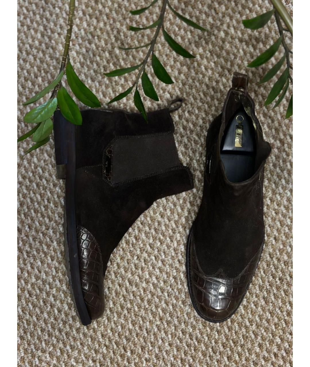 FERU Коричневые высокие ботинки из экзотической кожи, фото 3