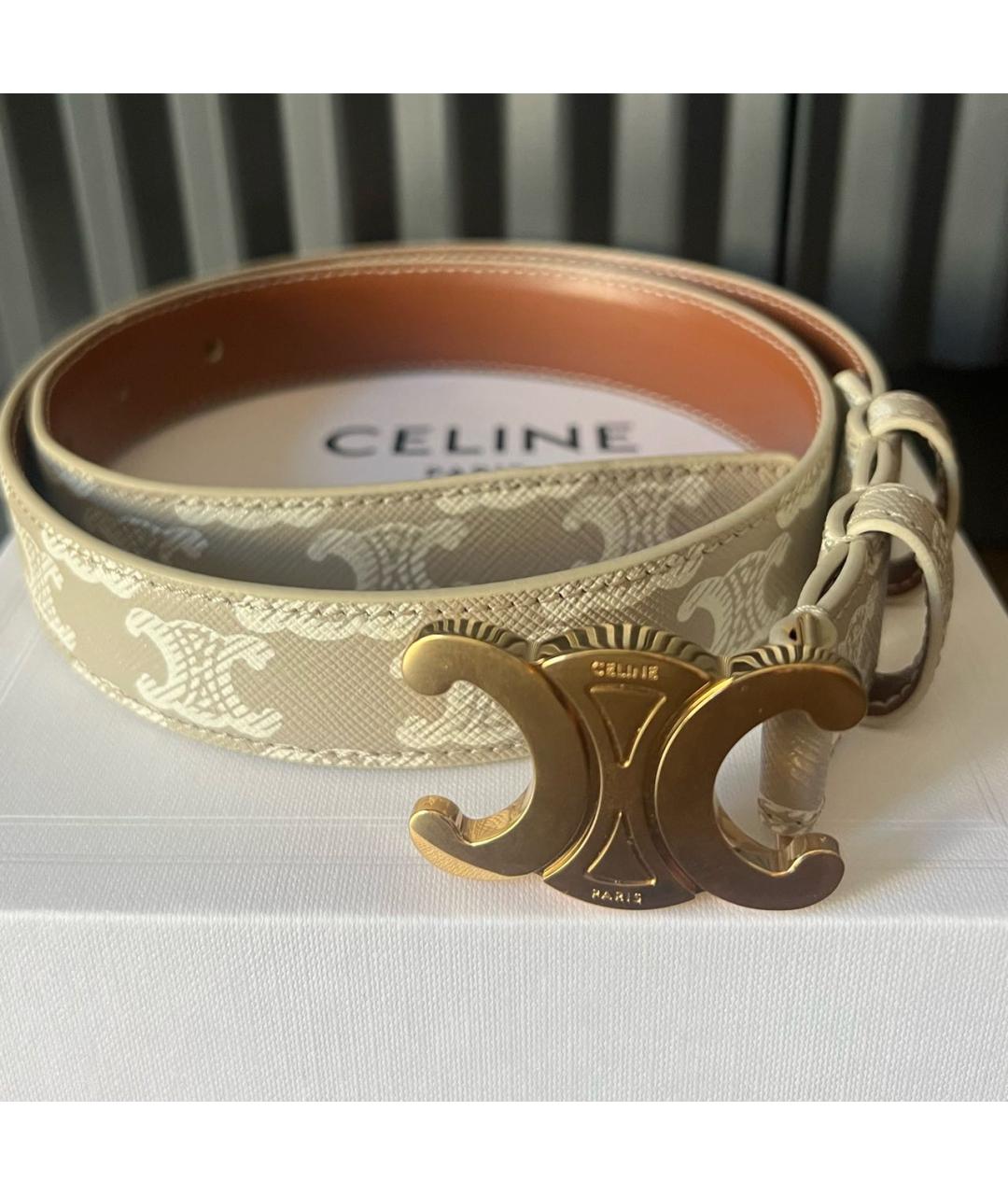 CELINE Бежевый кожаный ремень, фото 5