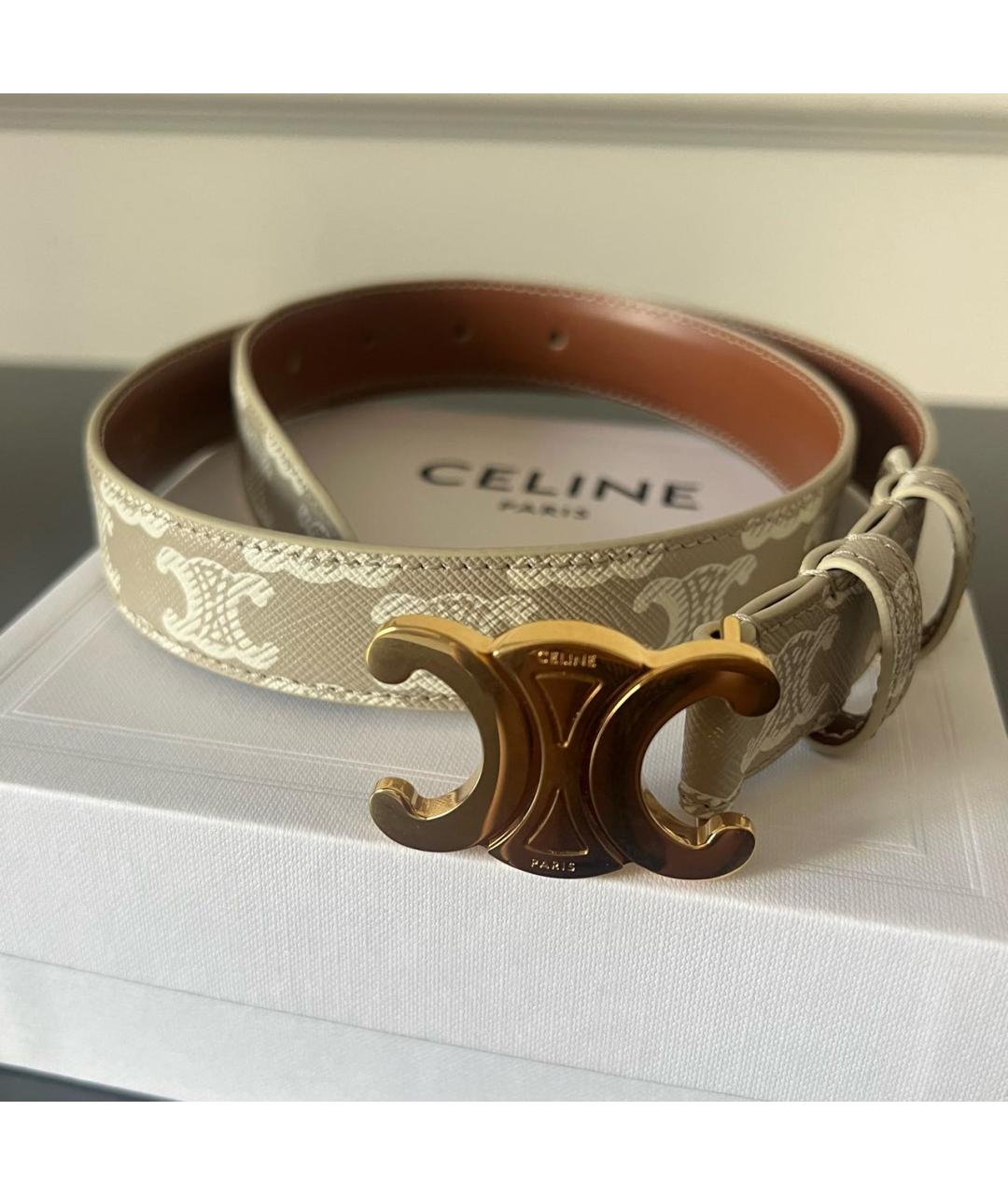 CELINE Бежевый кожаный ремень, фото 6