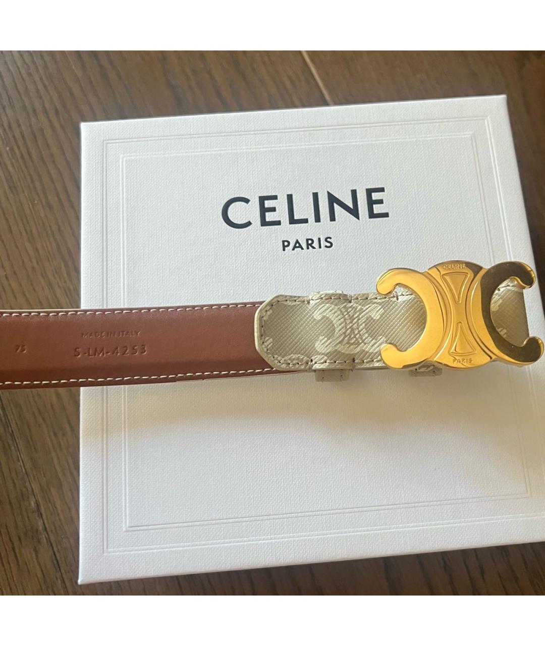 CELINE Бежевый кожаный ремень, фото 2