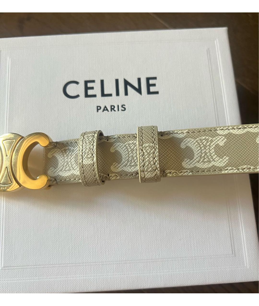 CELINE Бежевый кожаный ремень, фото 4