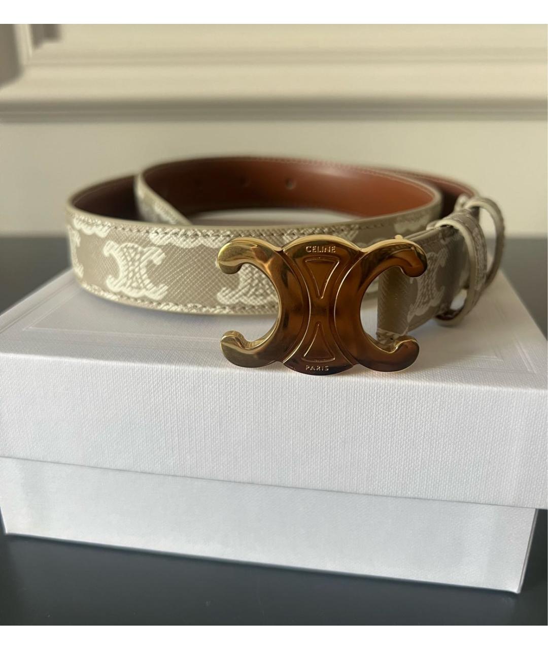 CELINE Бежевый кожаный ремень, фото 9