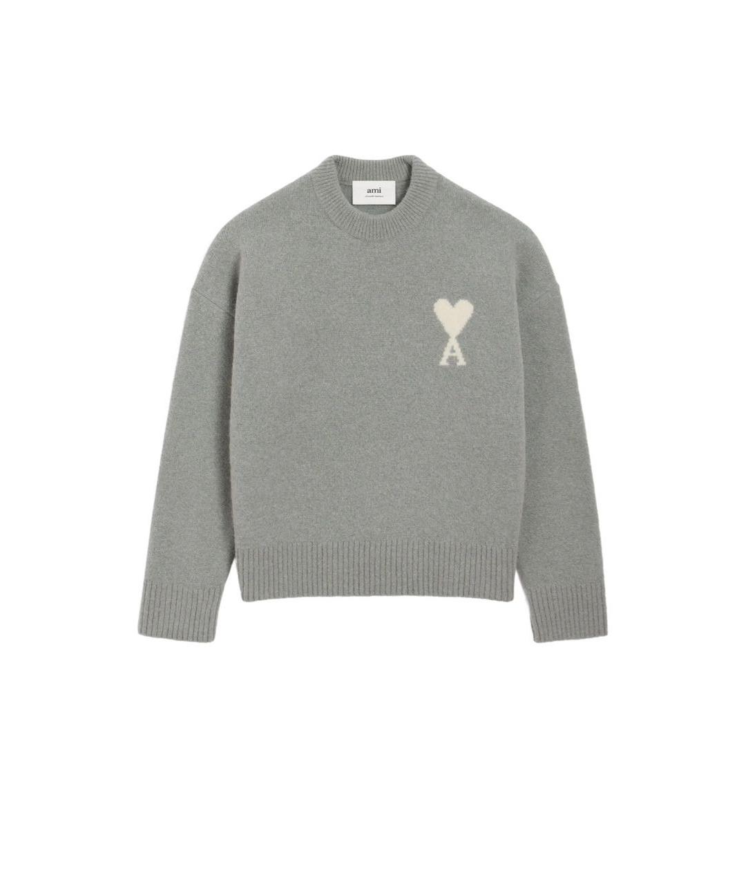 Ami Paris Серый шерстяной джемпер / свитер, фото 1