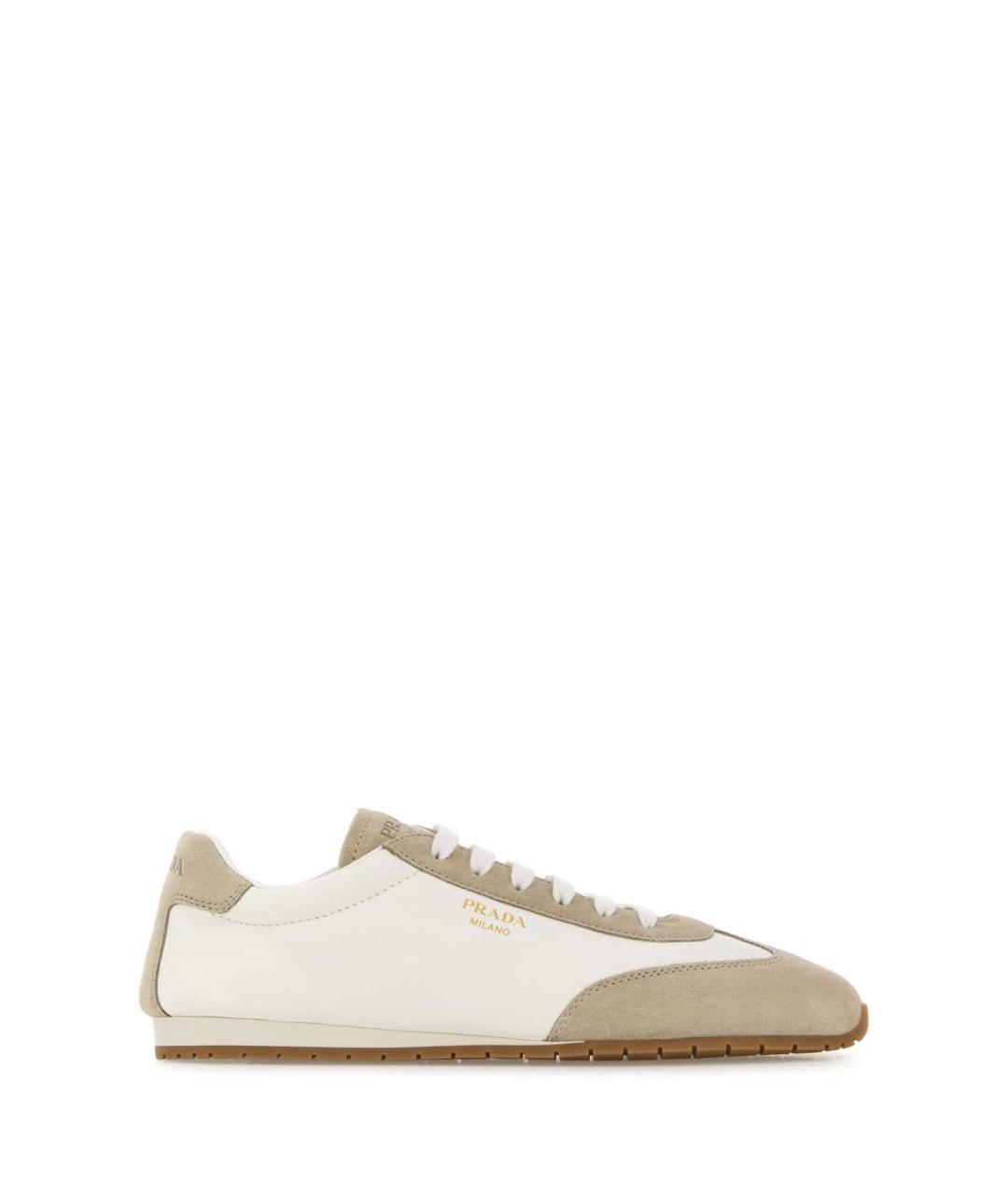 PRADA Бежевые кожаные кроссовки, фото 1