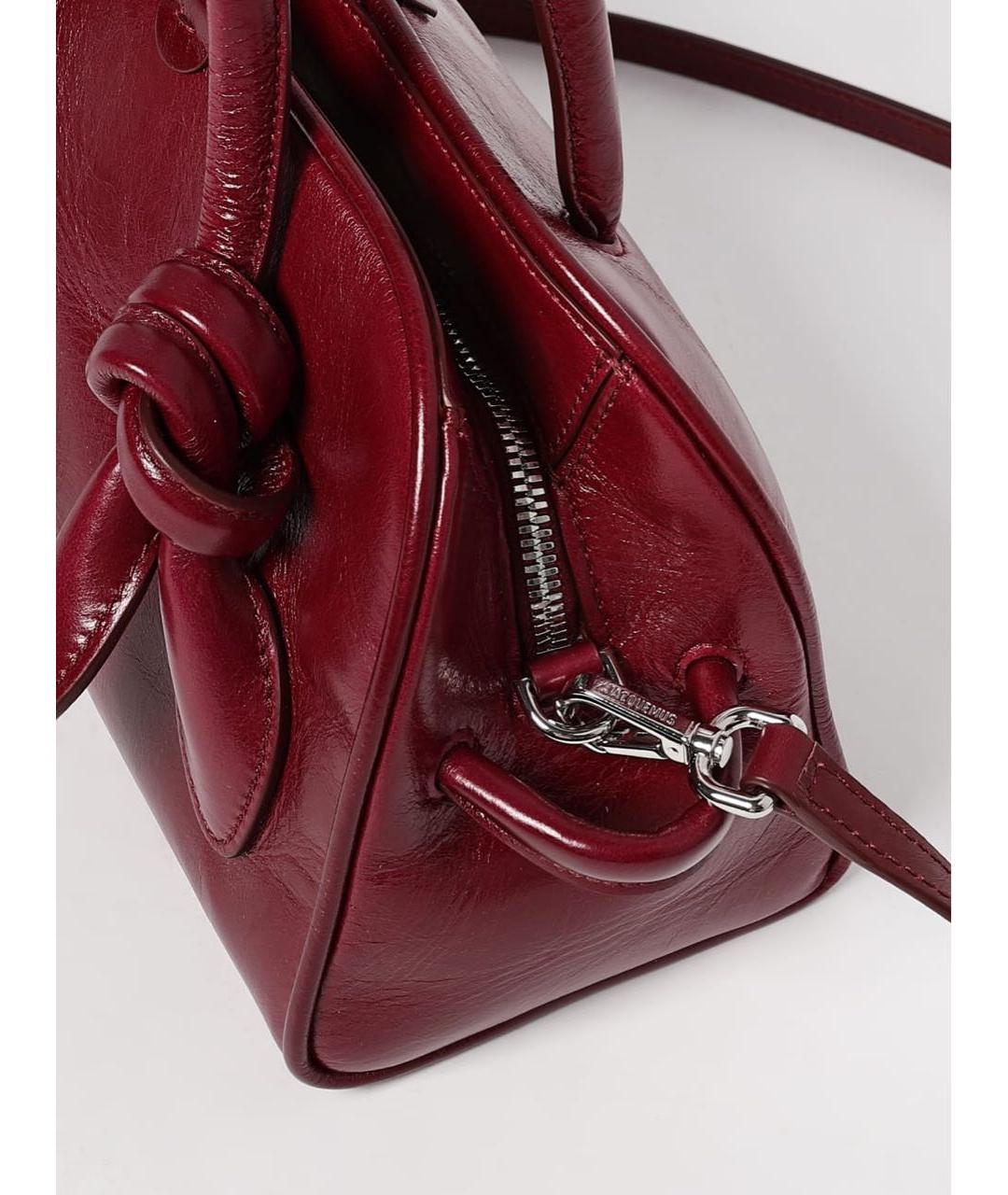 JACQUEMUS Бордовая кожаная сумка с короткими ручками, фото 4