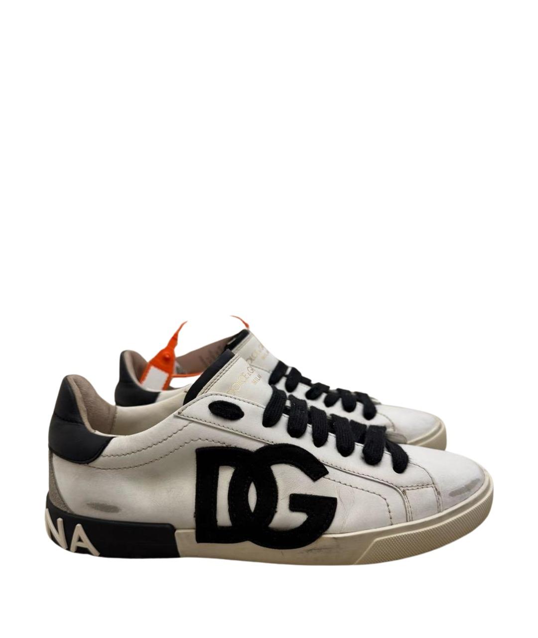 DOLCE&GABBANA Белые кожаные кеды, фото 1