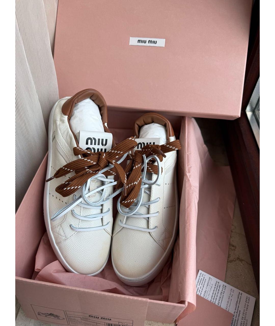 MIU MIU Белые кожаные кеды, фото 8