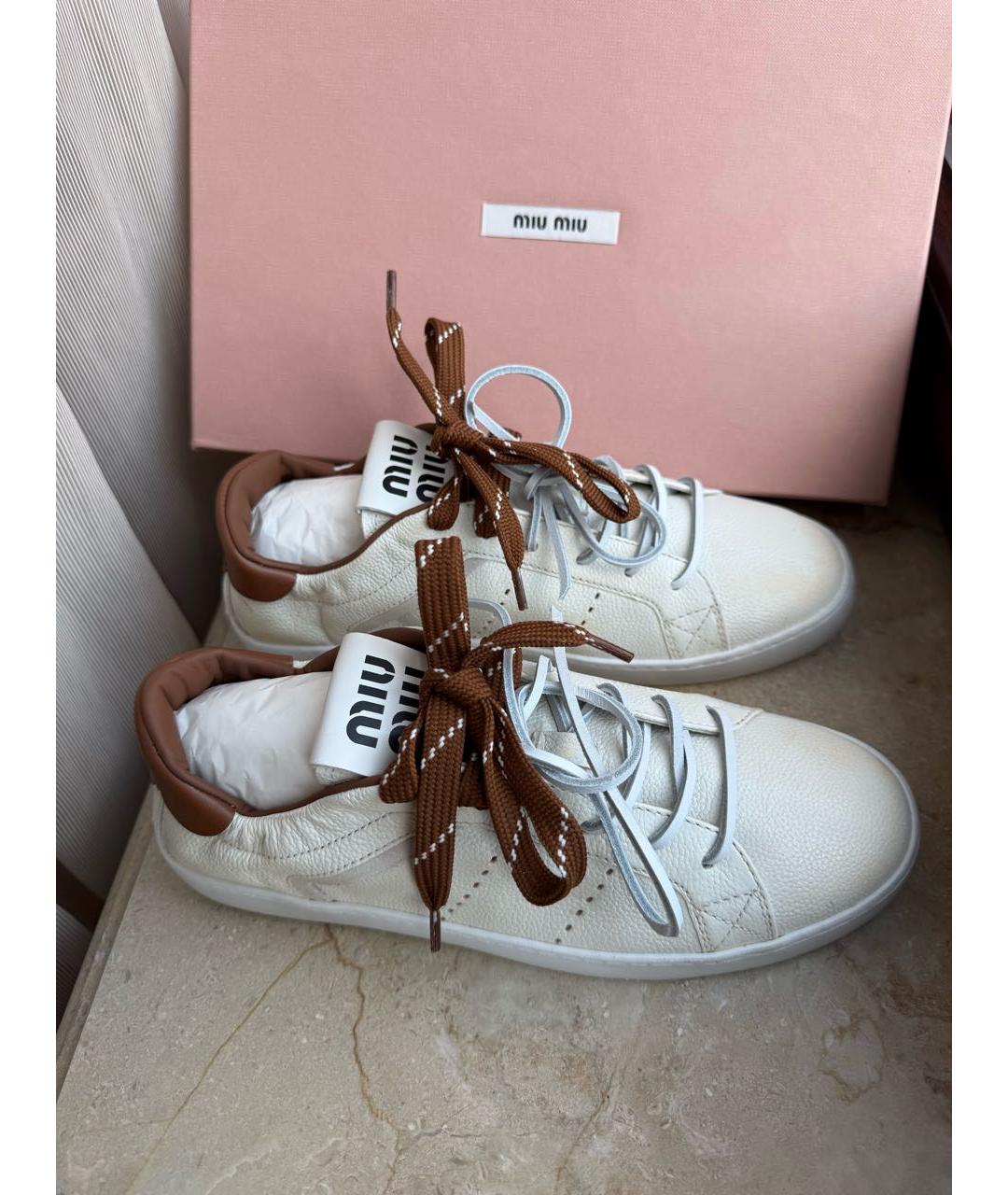 MIU MIU Белые кожаные кеды, фото 5