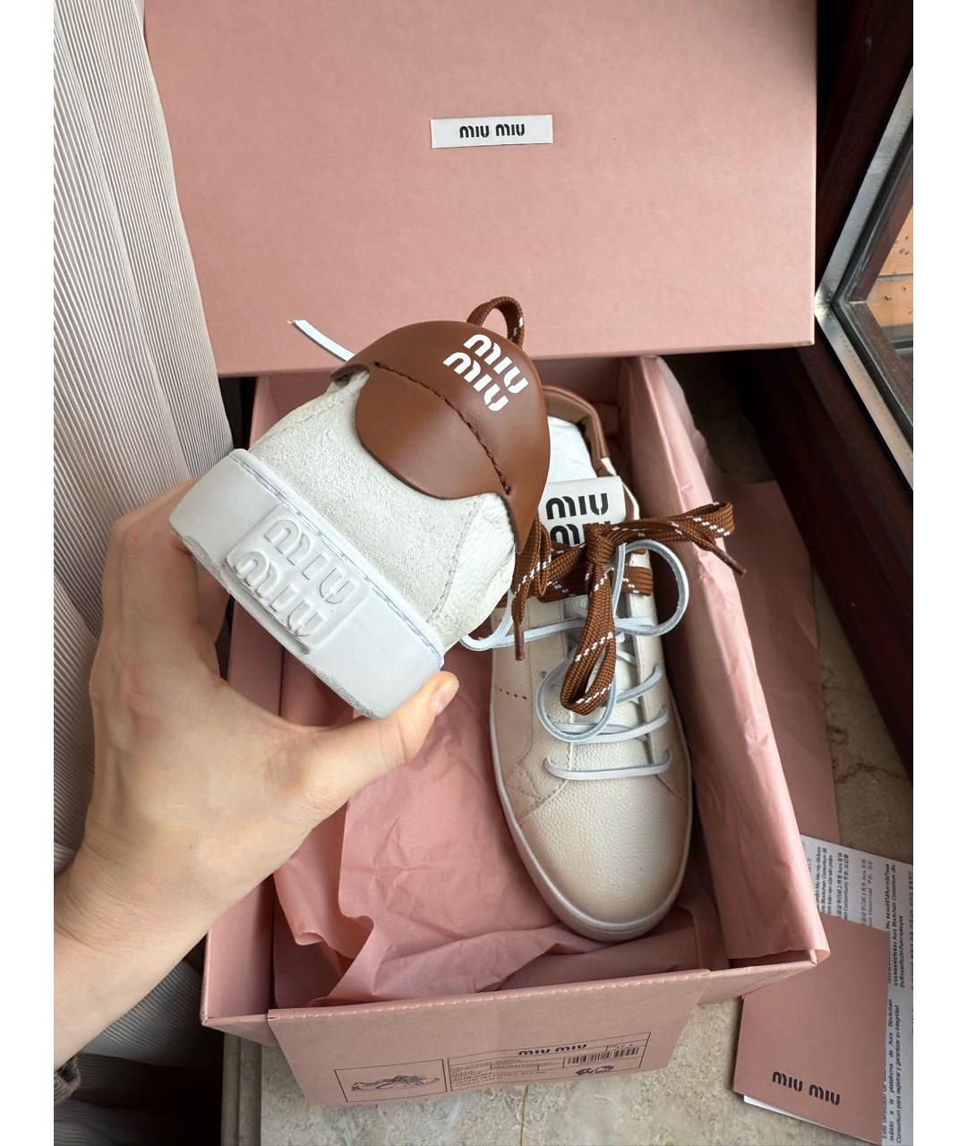 MIU MIU Белые кожаные кеды, фото 6