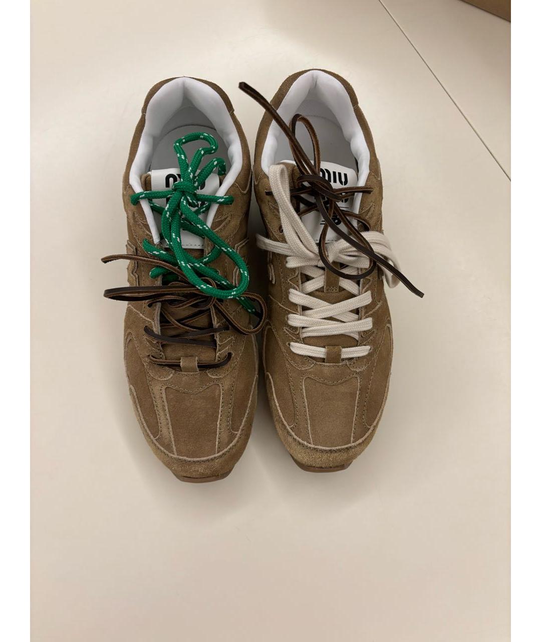 MIU MIU Бежевые замшевые кеды, фото 3