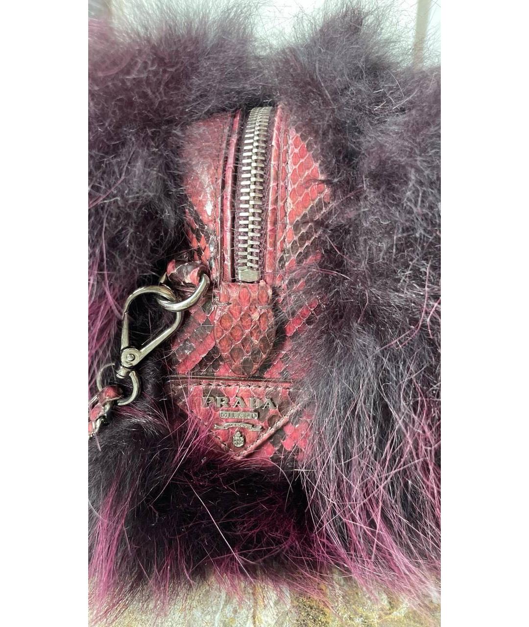 PRADA Бордовая меховая сумка через плечо, фото 6