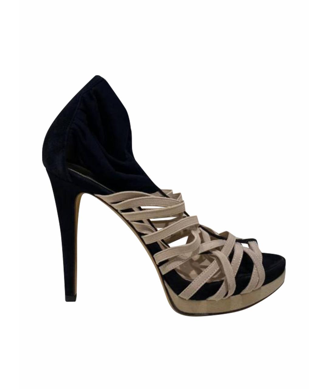 FENDI Темно-синие кожаные босоножки, фото 1