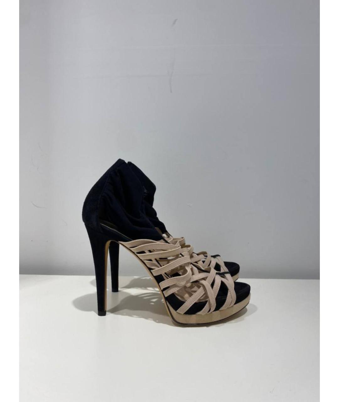 FENDI Темно-синие кожаные босоножки, фото 4