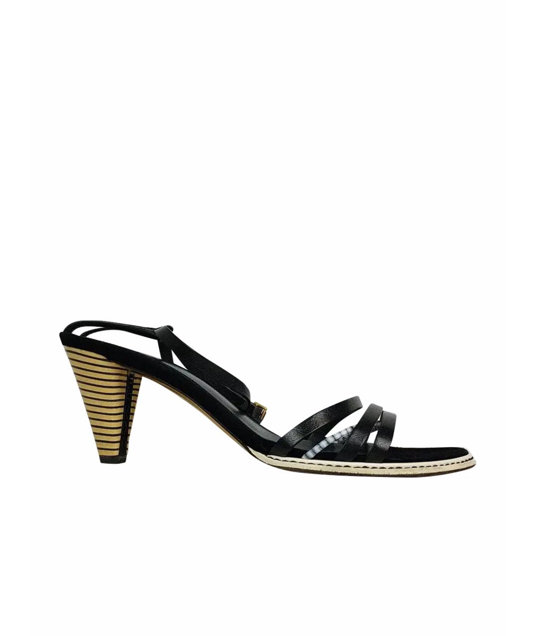 FENDI Черные кожаные босоножки, фото 1