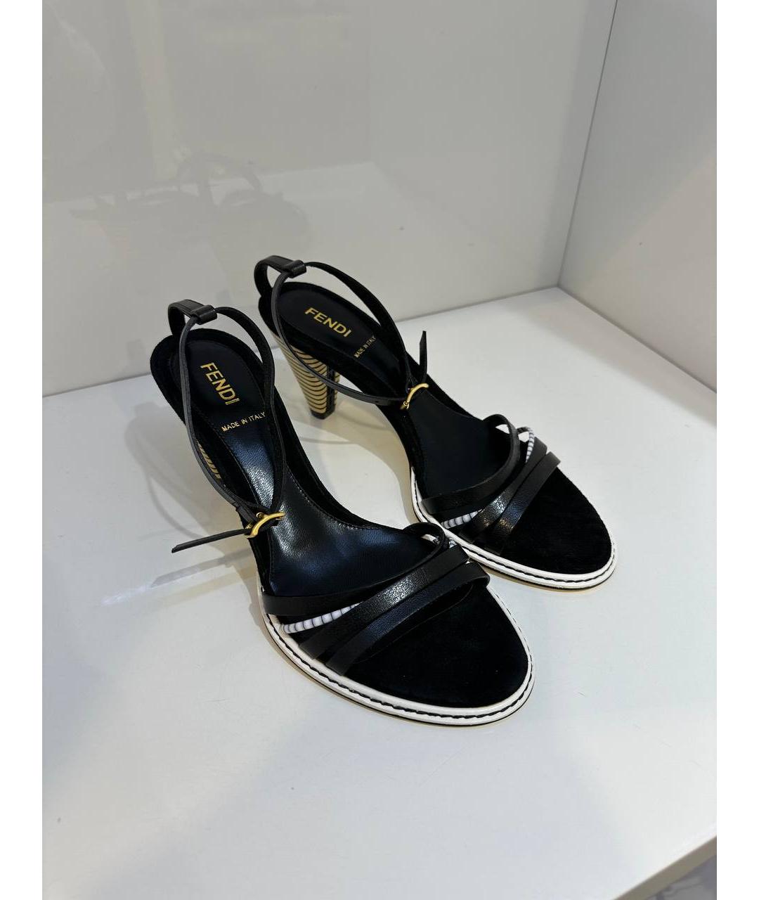 FENDI Черные кожаные босоножки, фото 3