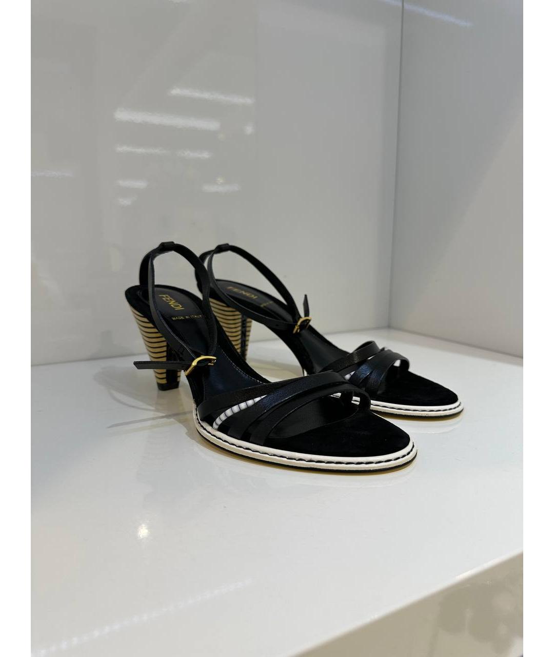 FENDI Черные кожаные босоножки, фото 2