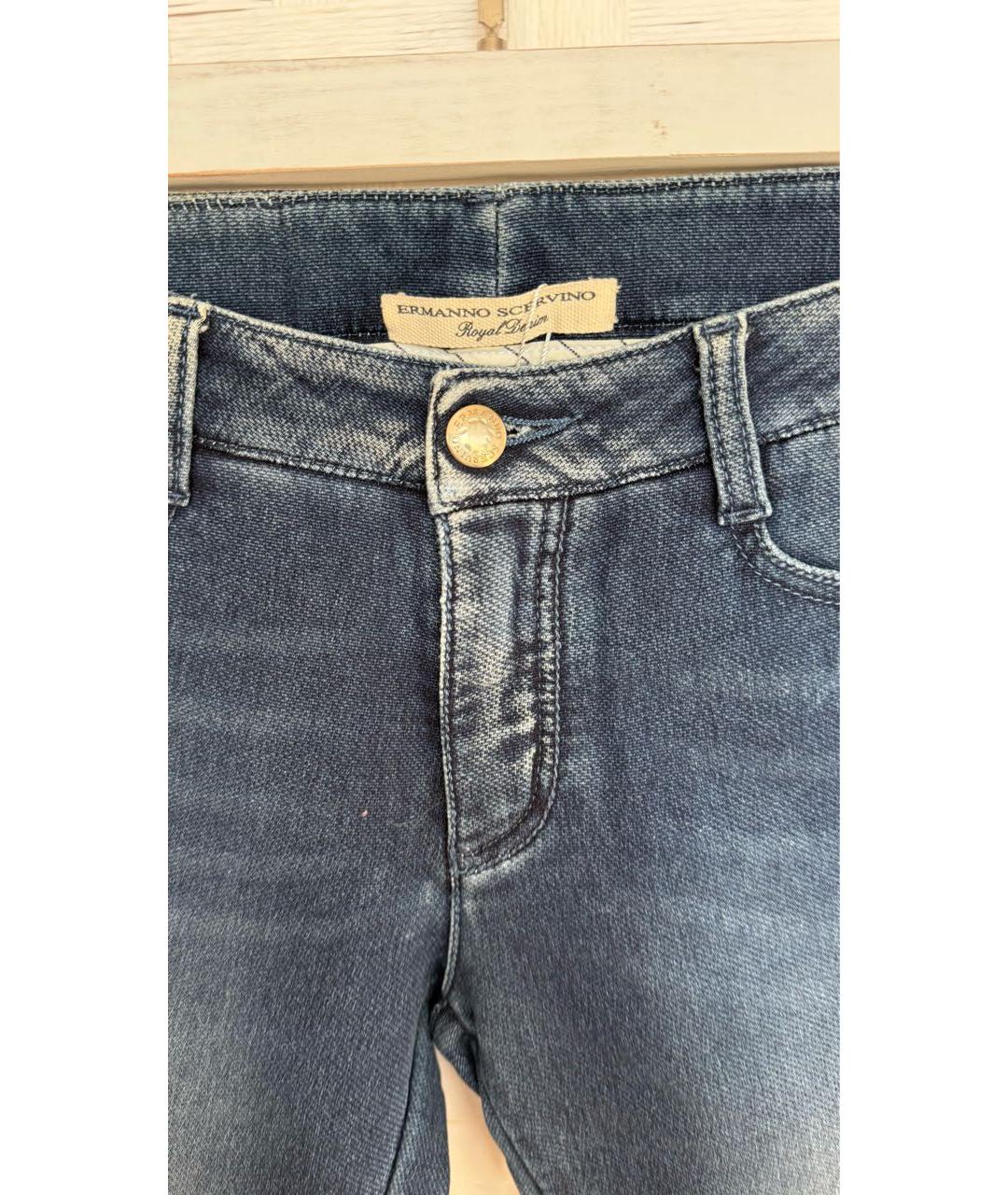 ERMANNO SCERVINO Темно-синие хлопко-полиэстеровые джинсы слим, фото 3