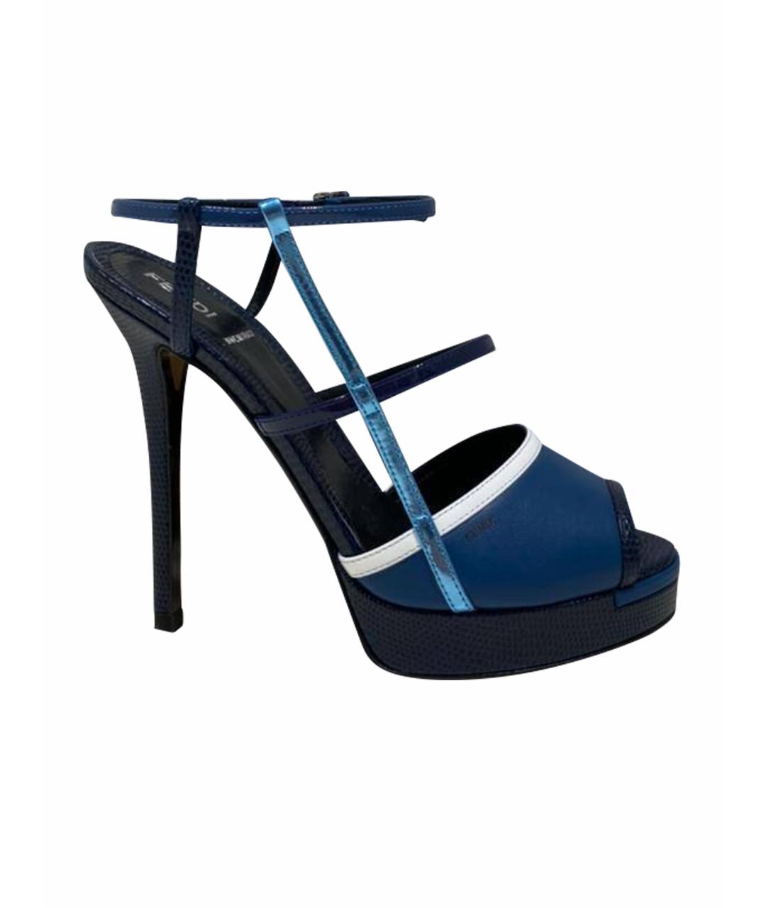 FENDI Синие кожаные босоножки, фото 1