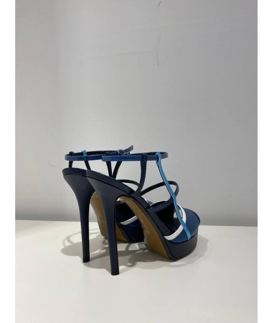 FENDI Синие кожаные босоножки, фото 3