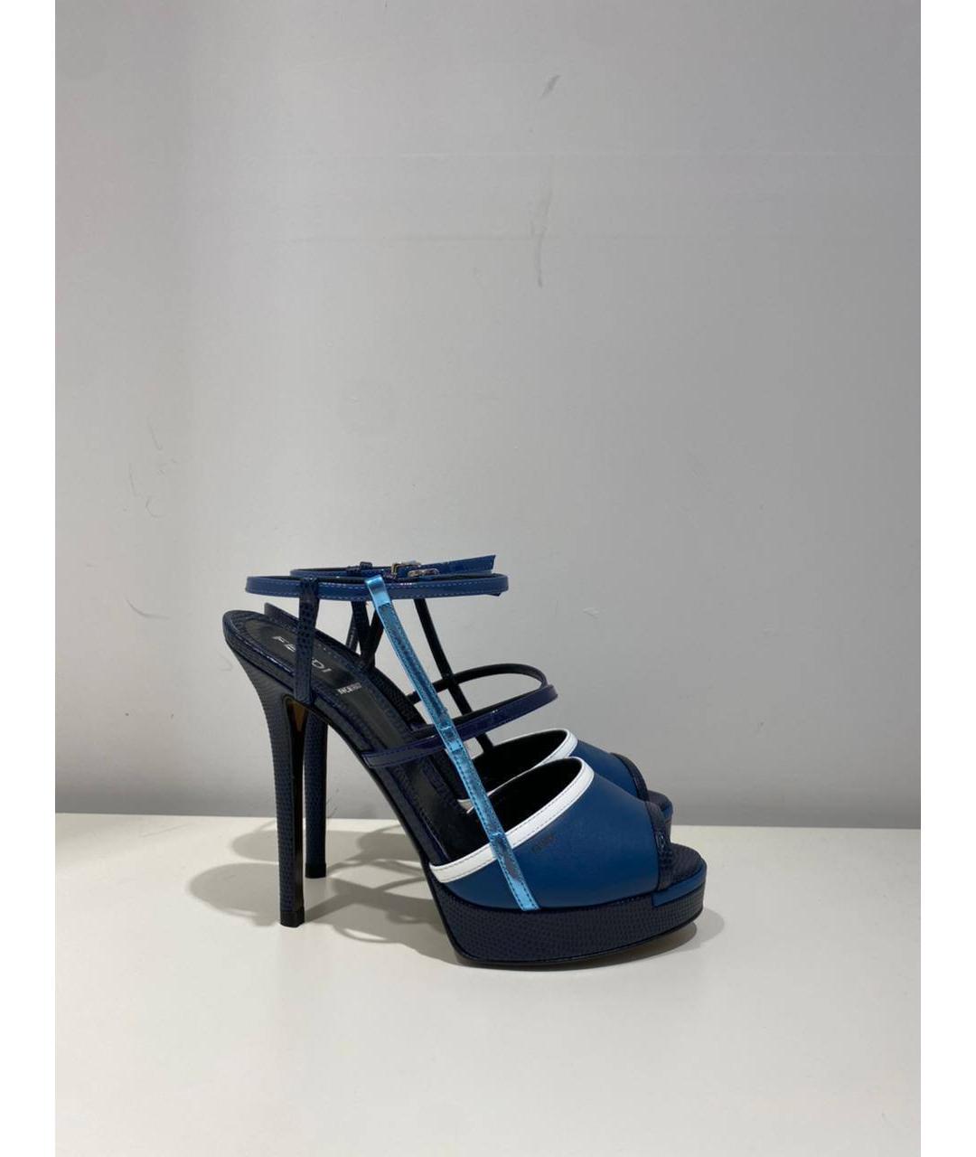 FENDI Синие кожаные босоножки, фото 4