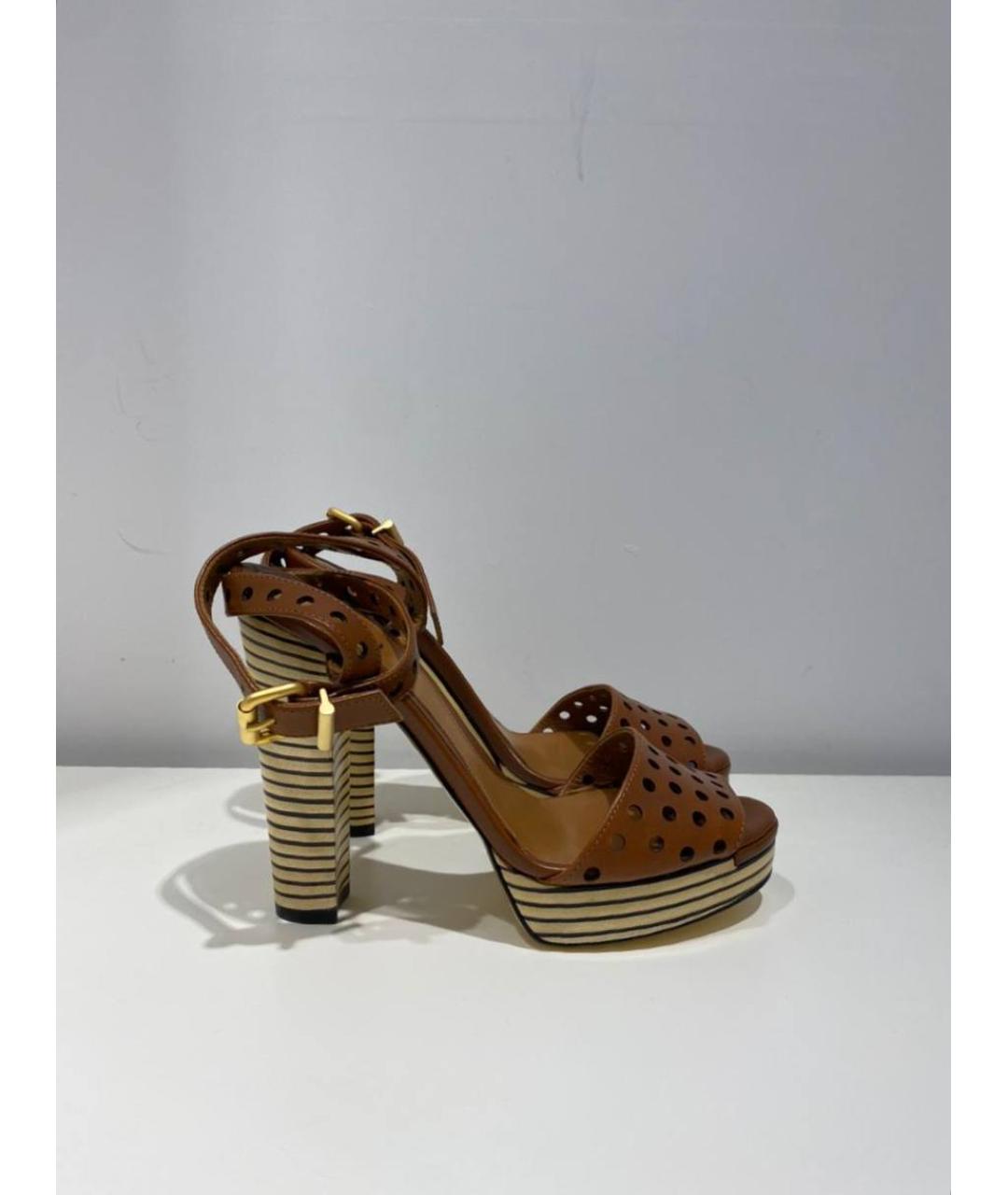 FENDI Коричневые кожаные босоножки, фото 4