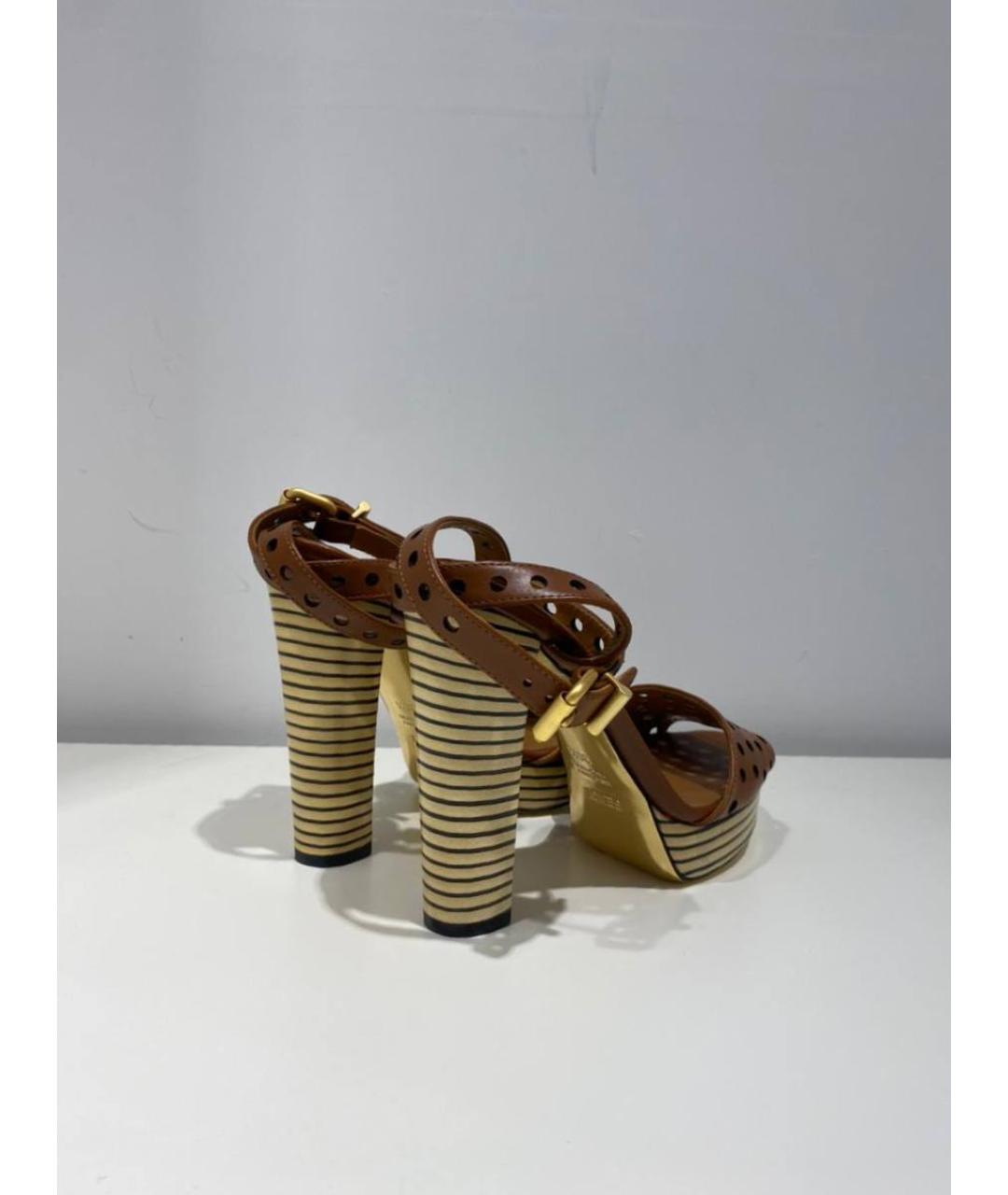 FENDI Коричневые кожаные босоножки, фото 3