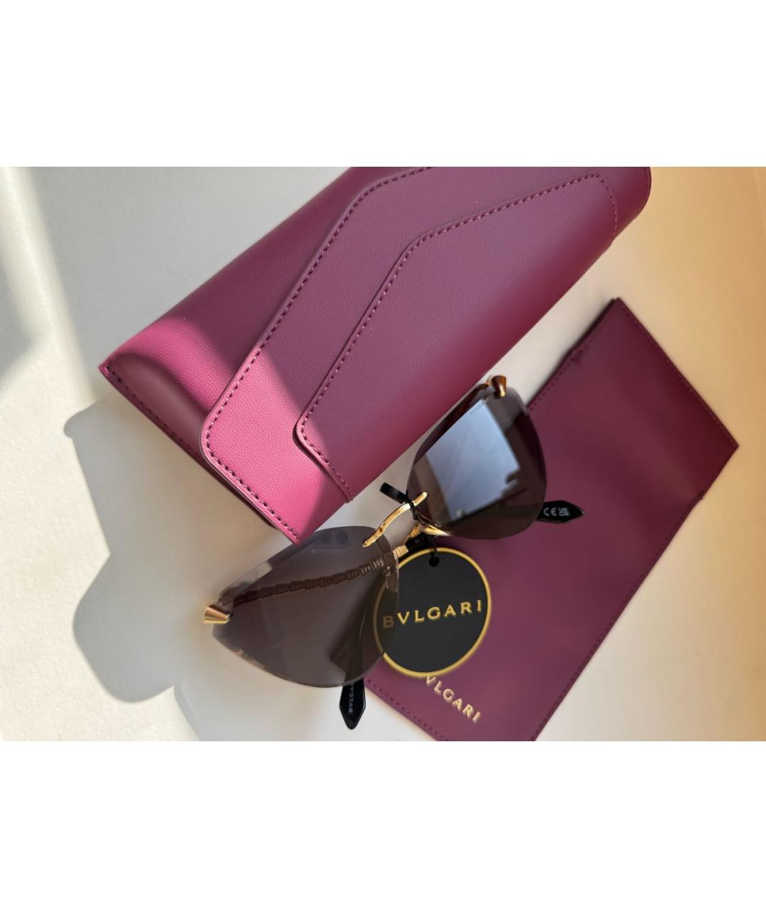 BVLGARI Золотые металлические солнцезащитные очки, фото 7