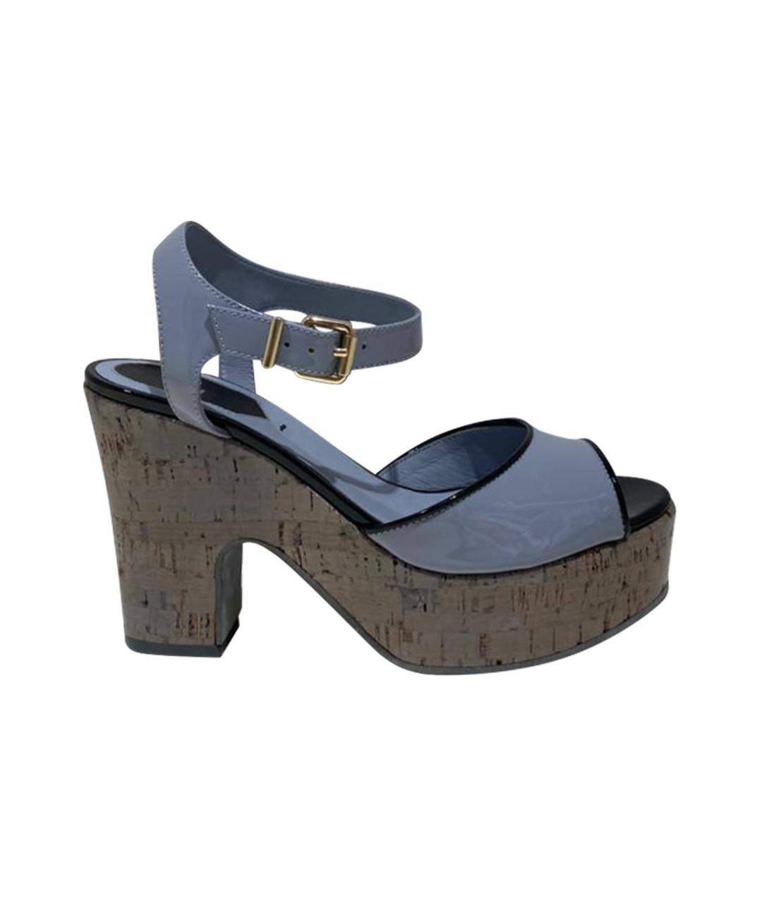 FENDI Голубые кожаные босоножки, фото 1