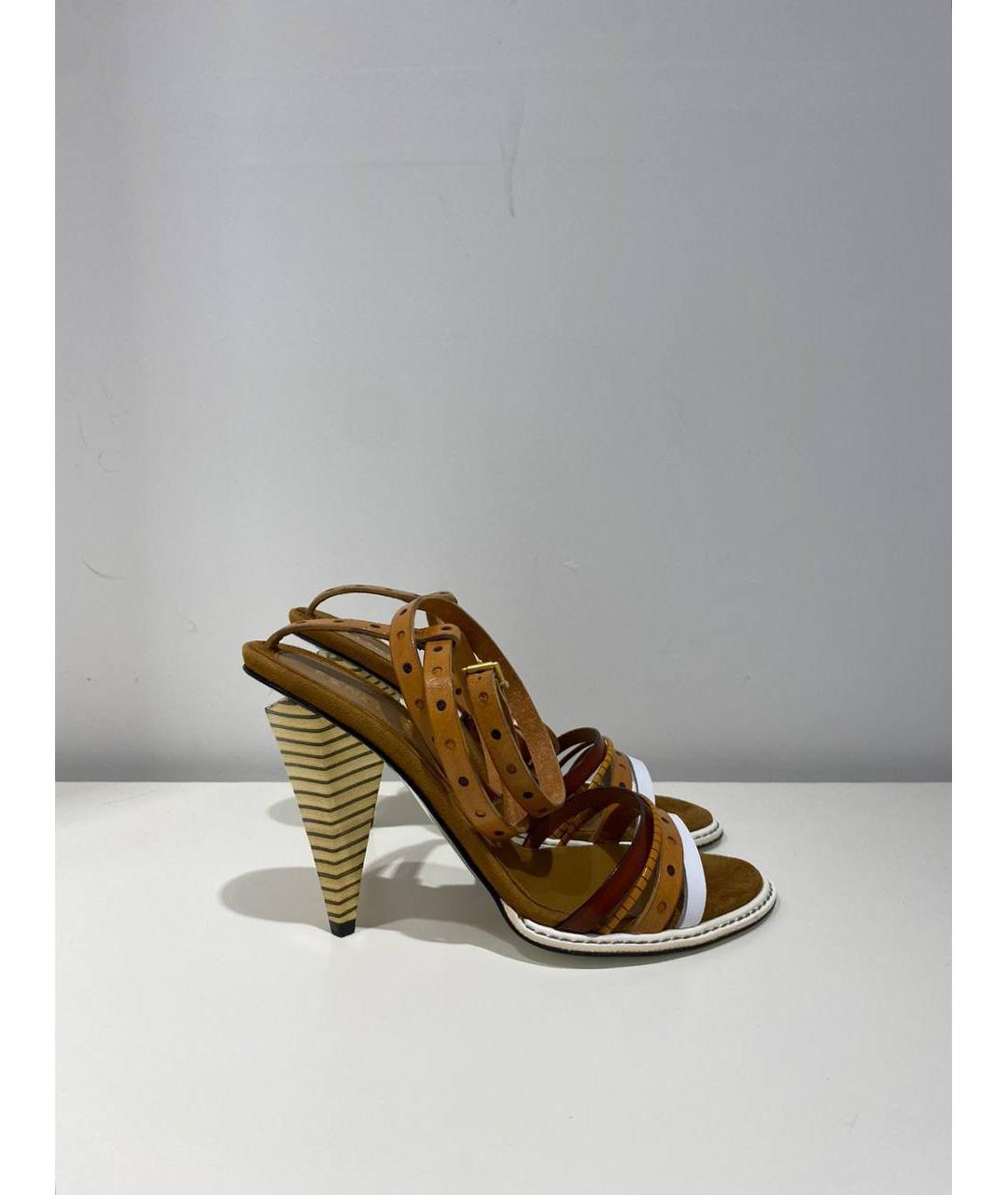 FENDI Коричневые кожаные босоножки, фото 4